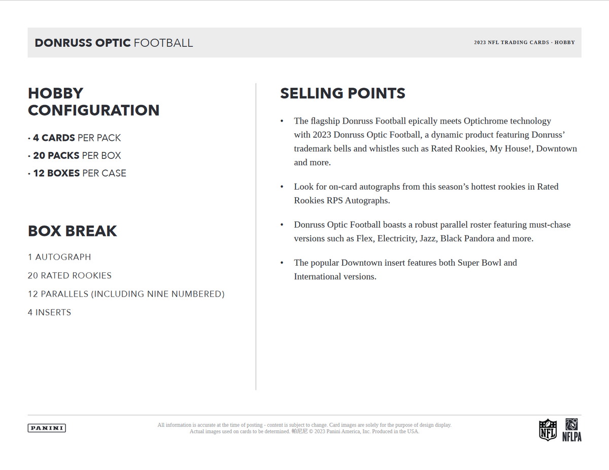 2023 Panini Donruss Optic Football Hobby 12 Box Case