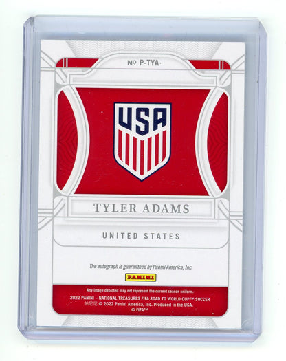 Tyler Adams 2022 Panini National Treasures FIFA Road to World Cup Penmanship Sapphire #'d 49/49